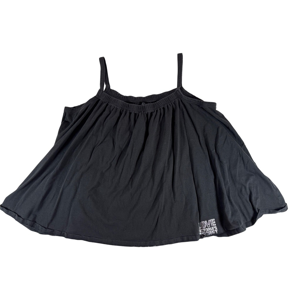 Victoria's Secret LOVE Black Babydoll Cami Tank Top Silver Logo VS VTG XL‎